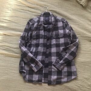 American Eagle Outfitters Black and Gray Plaid Casual Button Down Shirt